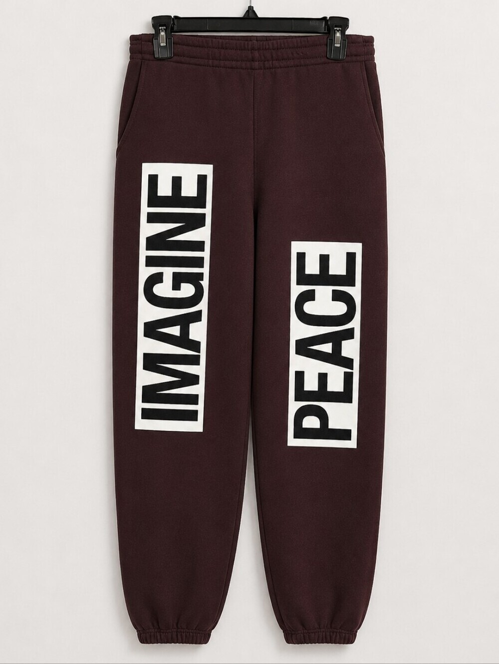 MIRACLE SELTZER Sweat Pants Brown Imagine Peace Size Small $170 Ret. Unique Art